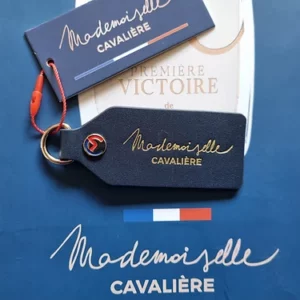 Porte clef Mademoiselle Cavalière cuir navy gold