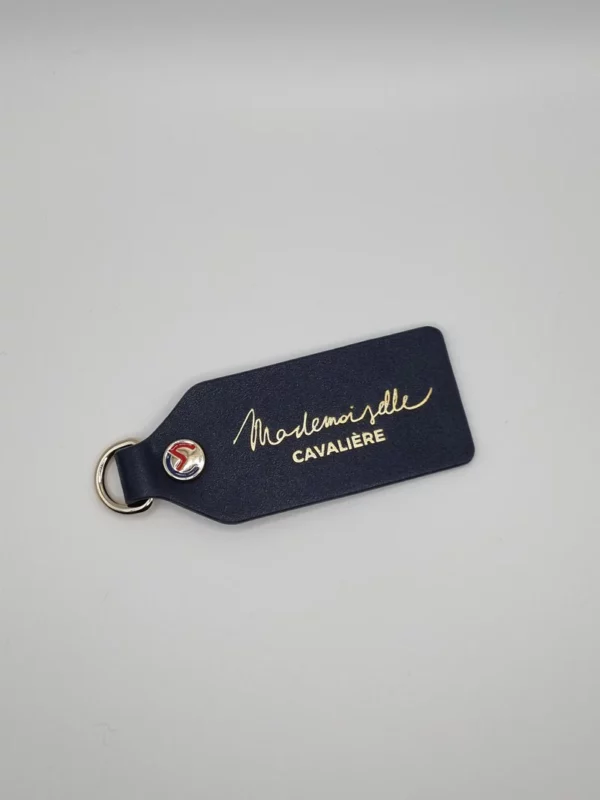 Porte clef Mademoiselle Cavalière cuir navy gold
